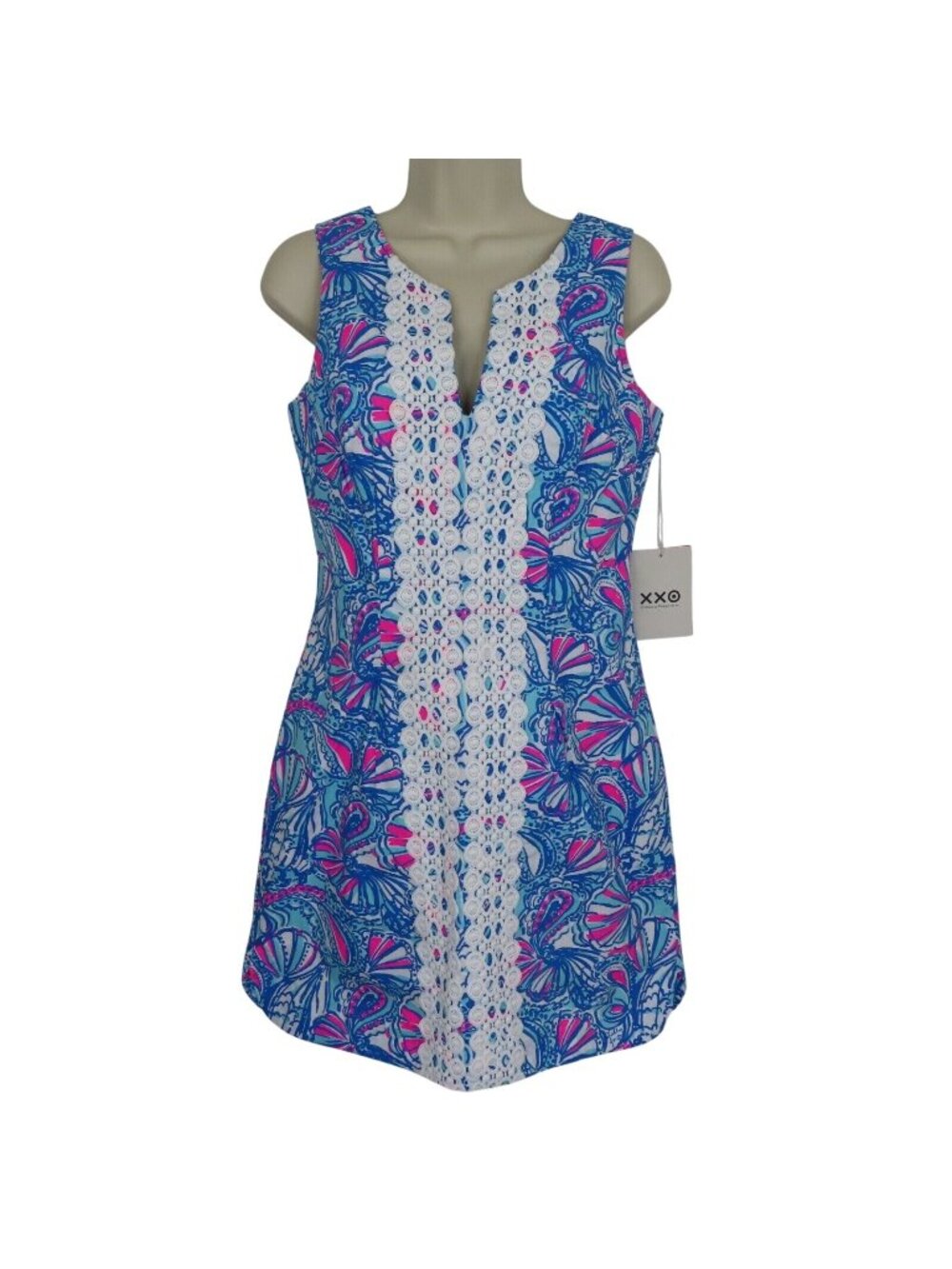 Lilly Pulitzer Womens 4 MY FANS Blue Pink White Shift Dress Target Collab NEW